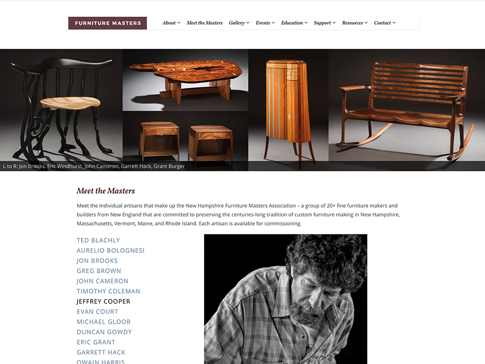 A page on the Furniture Masters website, designed by Sullivan Creative