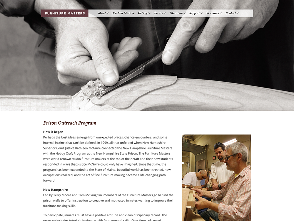 A page on the Furniture Masters website, designed by Sullivan Creative