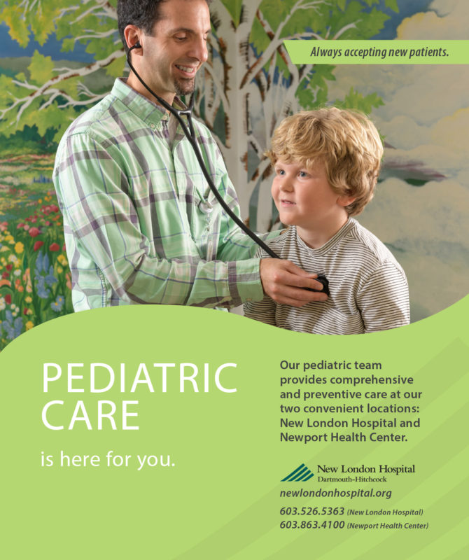 A print ad for New London Hospital highlighting pediatric care